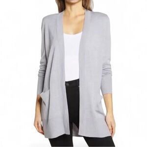 Nordstrom Everyday Open Front Wool Blend Cardigan Sweater Grey Heather